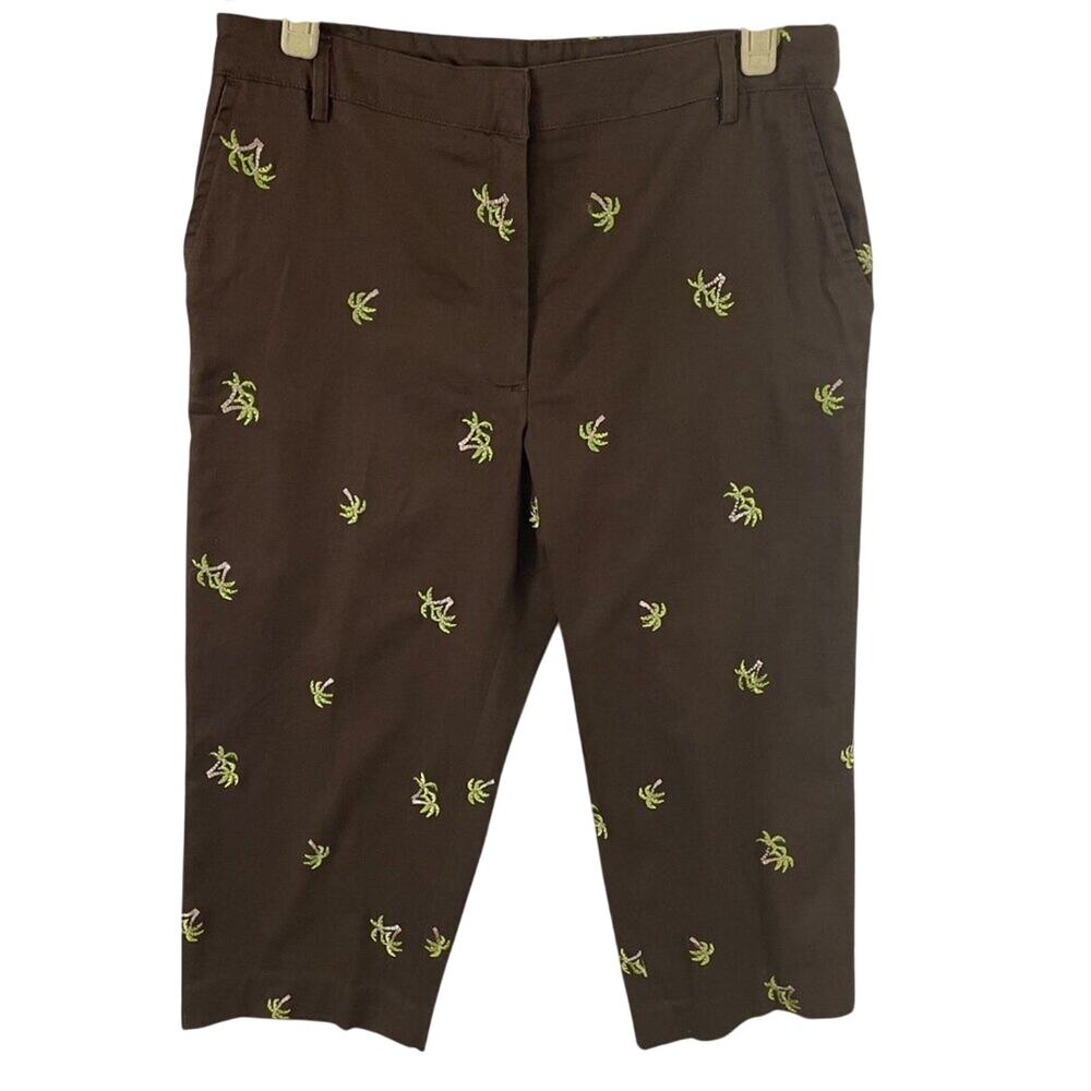 Kim Rogers Brown Pants With Embroidered Palm Trees Size 12P